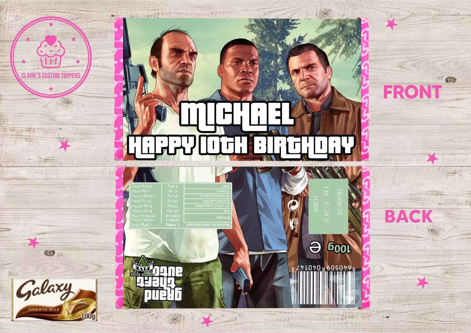 Personalised GTAV Grand Theft Auto 5 Chocolate Bar Wrapper