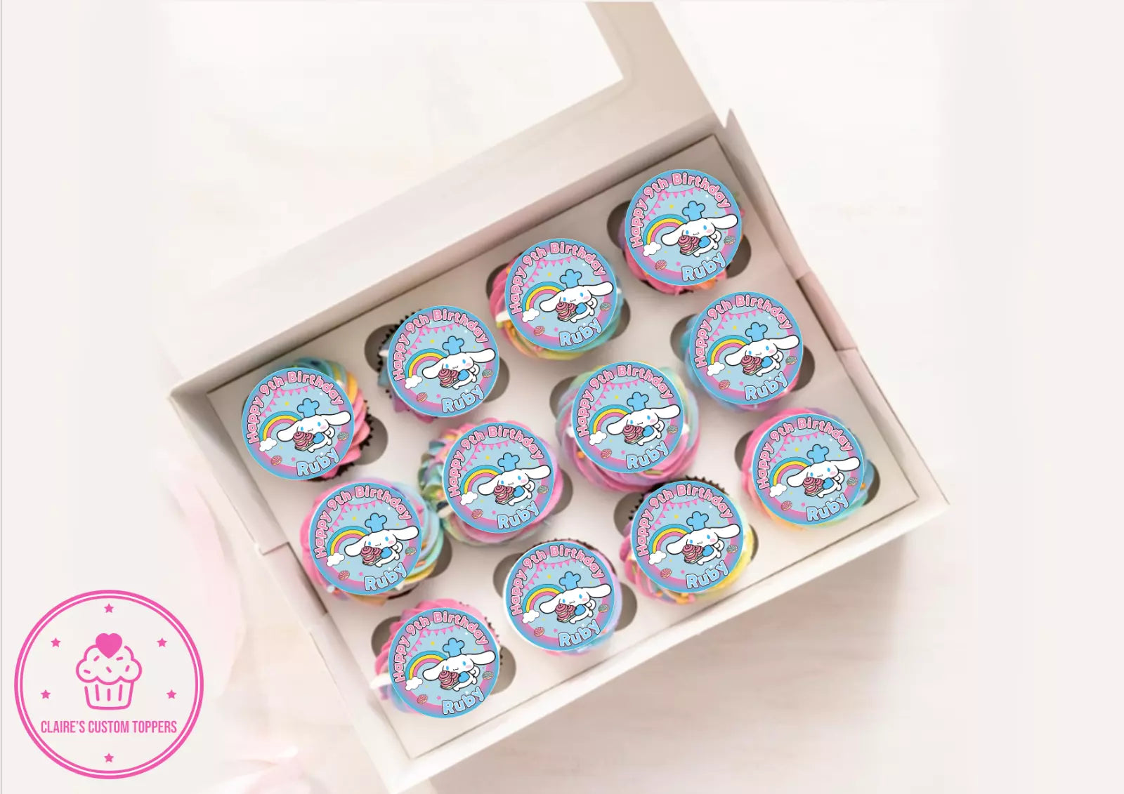 Personalised Cinnamoroll Edible Icing/Wafer Cake and Cupcake Toppers