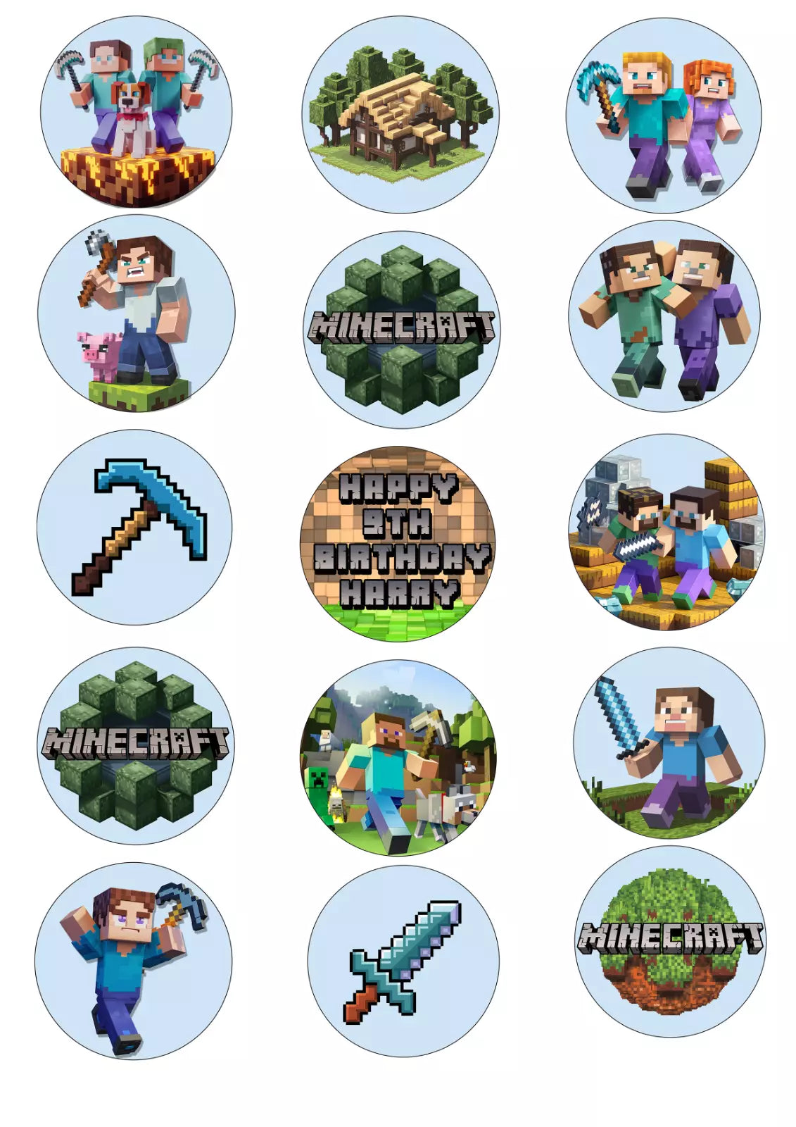 Personalised Minecraft Cupcake Edible Icing/Wafer Cake Toppers
