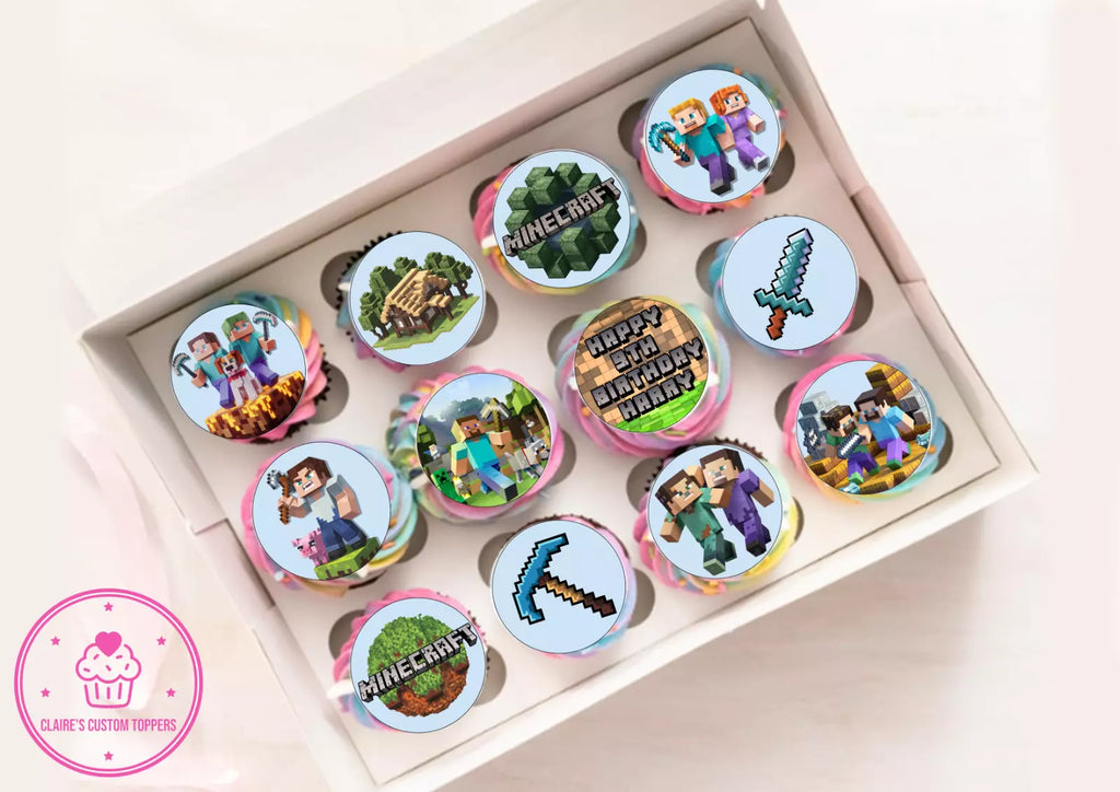 Personalised Minecraft Cupcake Edible Icing/Wafer Cake Toppers