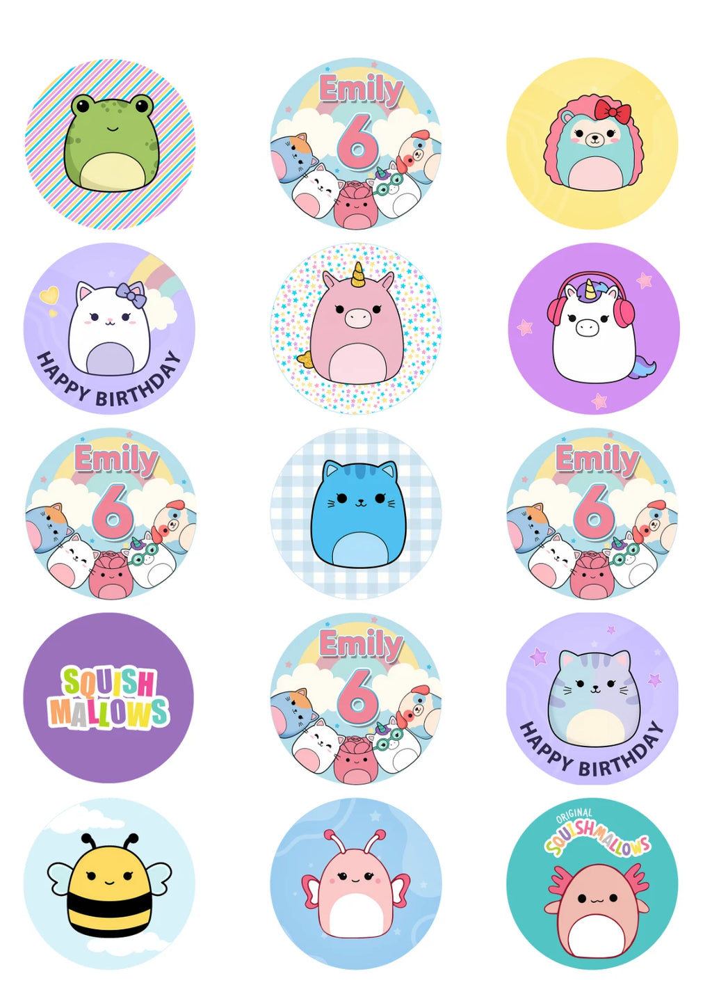 Personalised Squish Mallow Cupcake Edible Icing/Wafer Cake Toppers