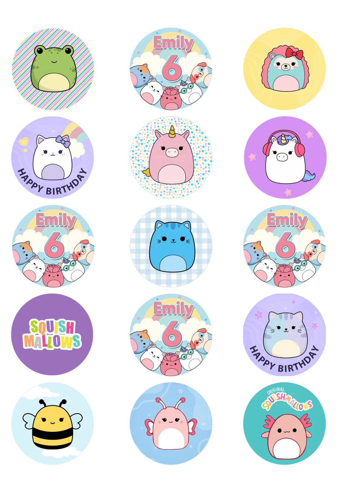 Personalised Squish Mallow Cupcake Edible Icing/Wafer Cake Toppers