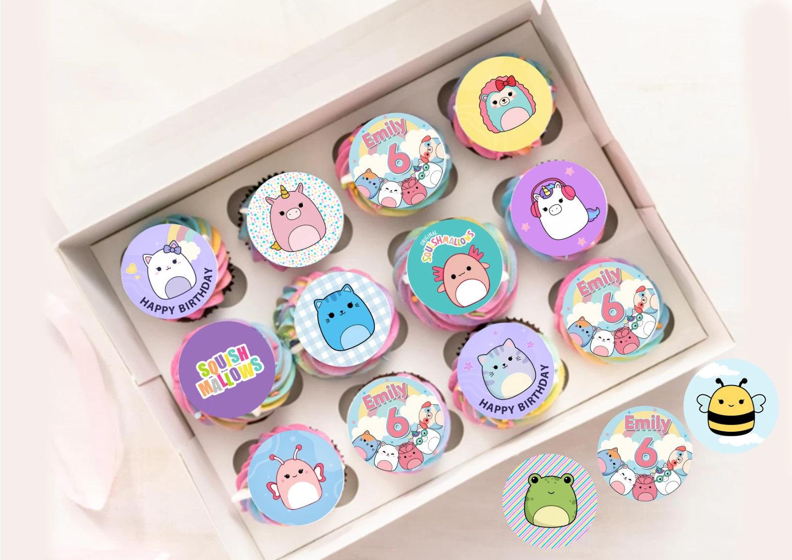 Personalised Squish Mallow Cupcake Edible Icing/Wafer Cake Toppers