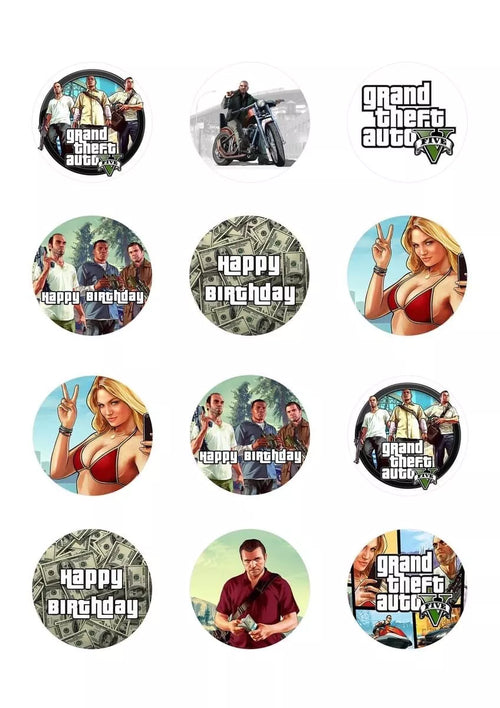 GTA V Grand Theft Auto 5 Edible Icing/Wafer Cupcake Toppers