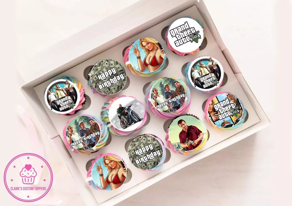 GTA V Grand Theft Auto 5 Edible Icing/Wafer Cupcake Toppers