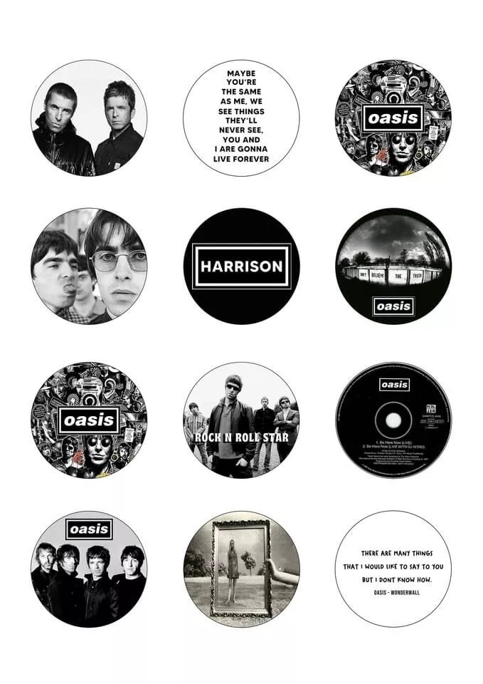 Personalised OASIS Cupcake Edible Icing/Wafer Cake Toppers