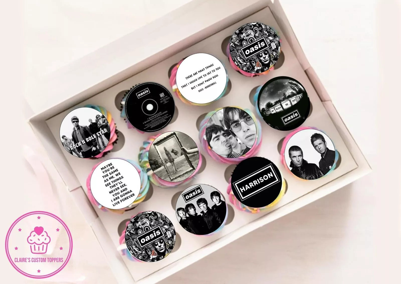 Personalised OASIS Cupcake Edible Icing/Wafer Cake Toppers