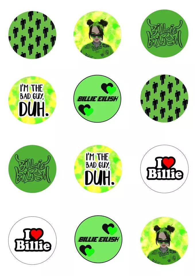 Personalised Billie Eilish Cupcake Edible Icing/Wafer Cake Toppers
