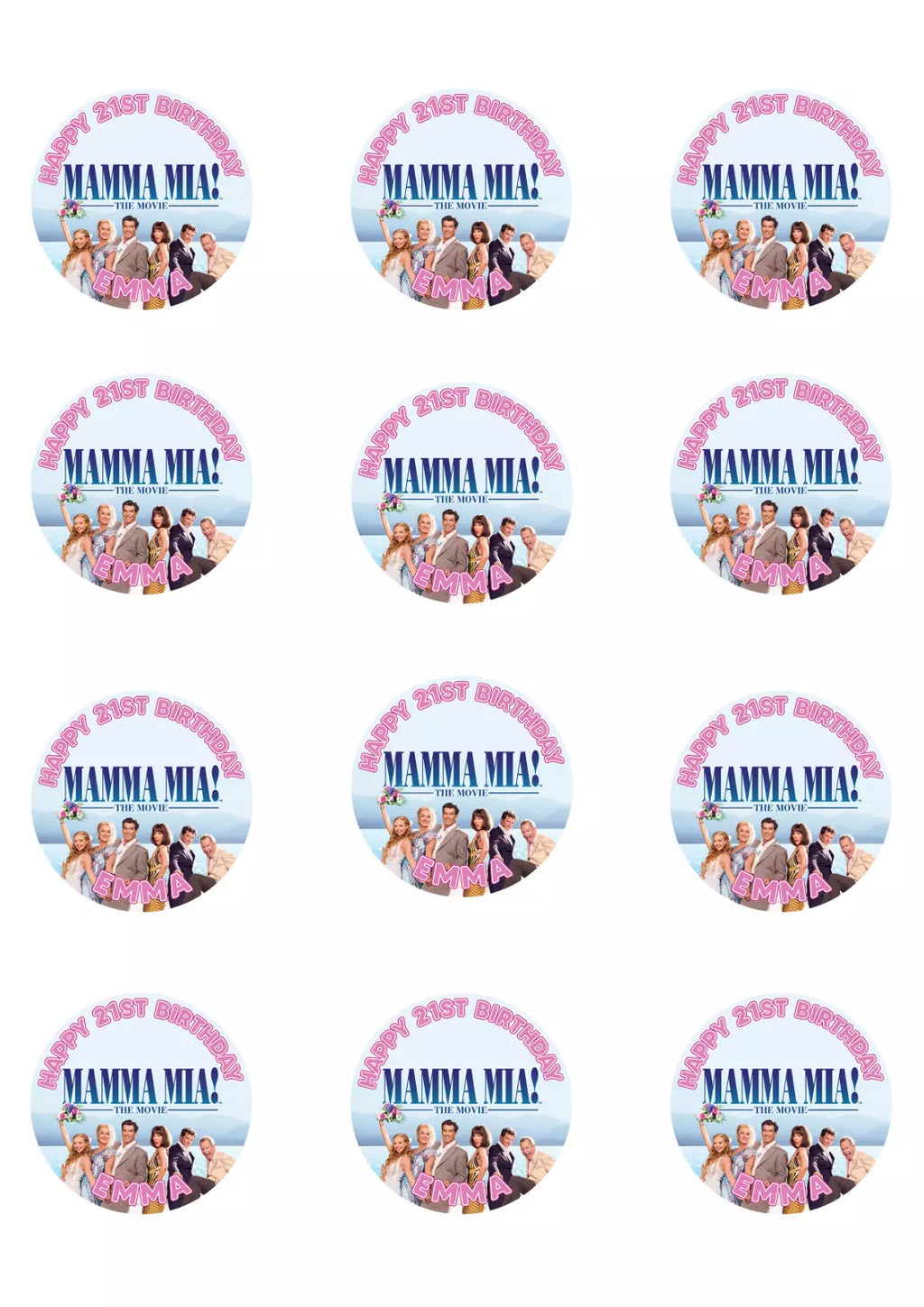Personalised Mamma Mia Edible Icing/Wafer Cake and Cupcake Toppers