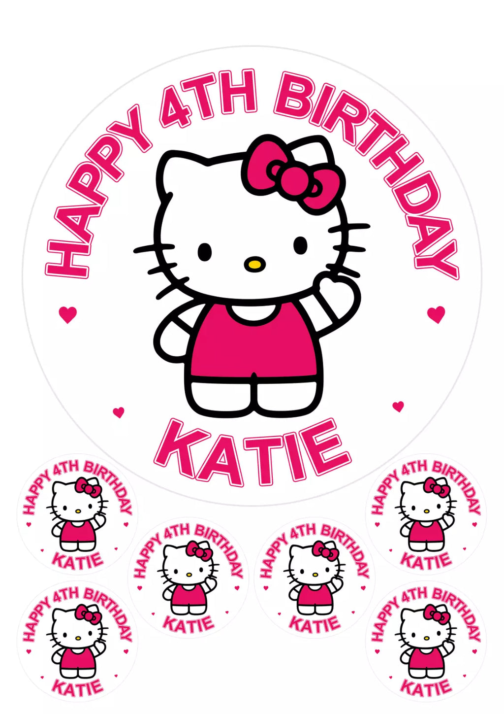 Personalised Hello Kitty Edible Icing/Wafer Cake and Cupcake Toppers