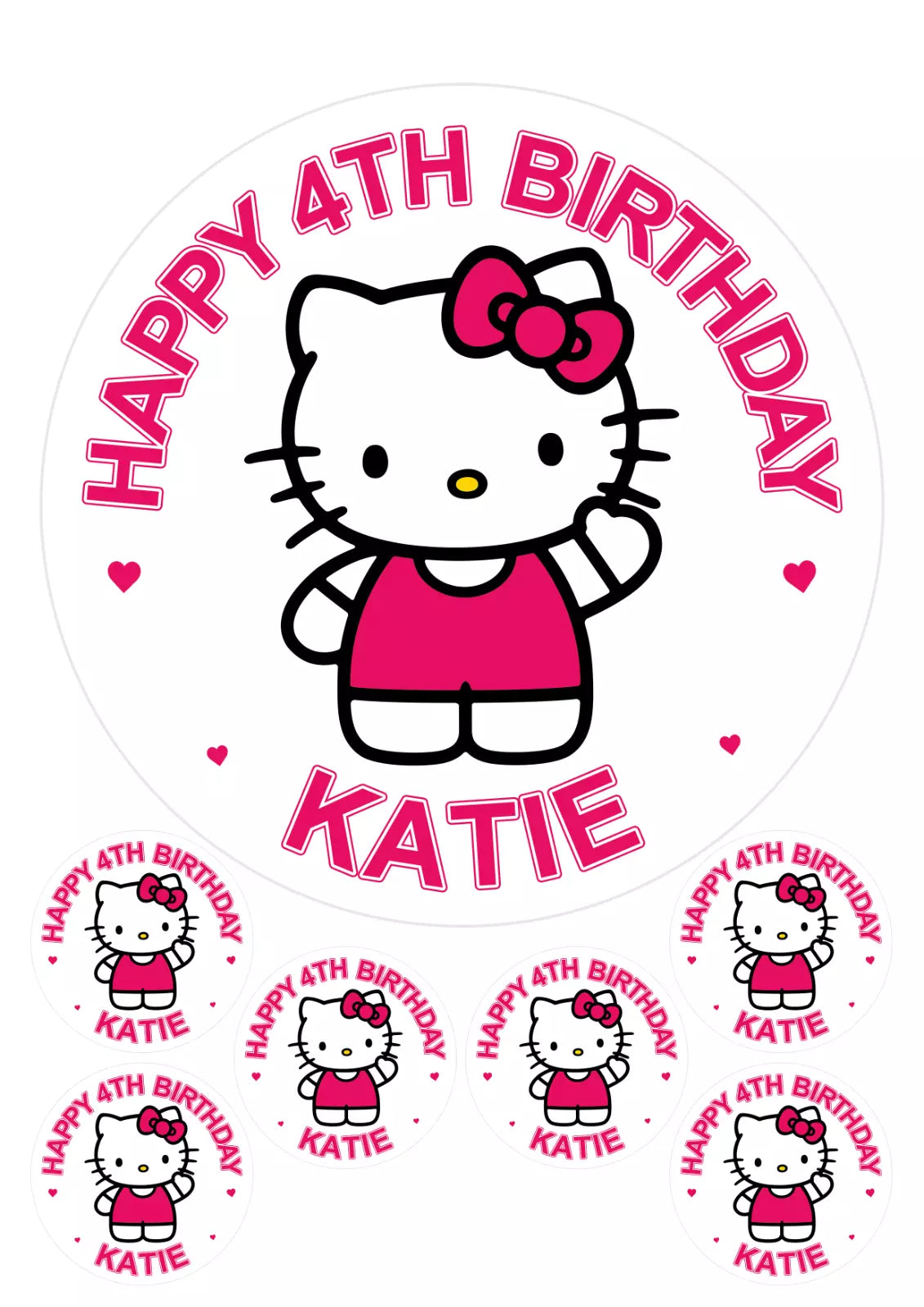 Personalised Hello Kitty Edible Icing/Wafer Cake and Cupcake Toppers