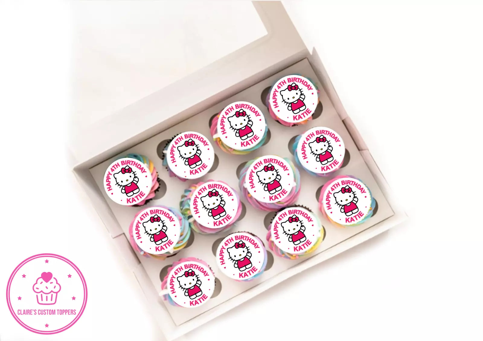 Personalised Hello Kitty Edible Icing/Wafer Cake and Cupcake Toppers