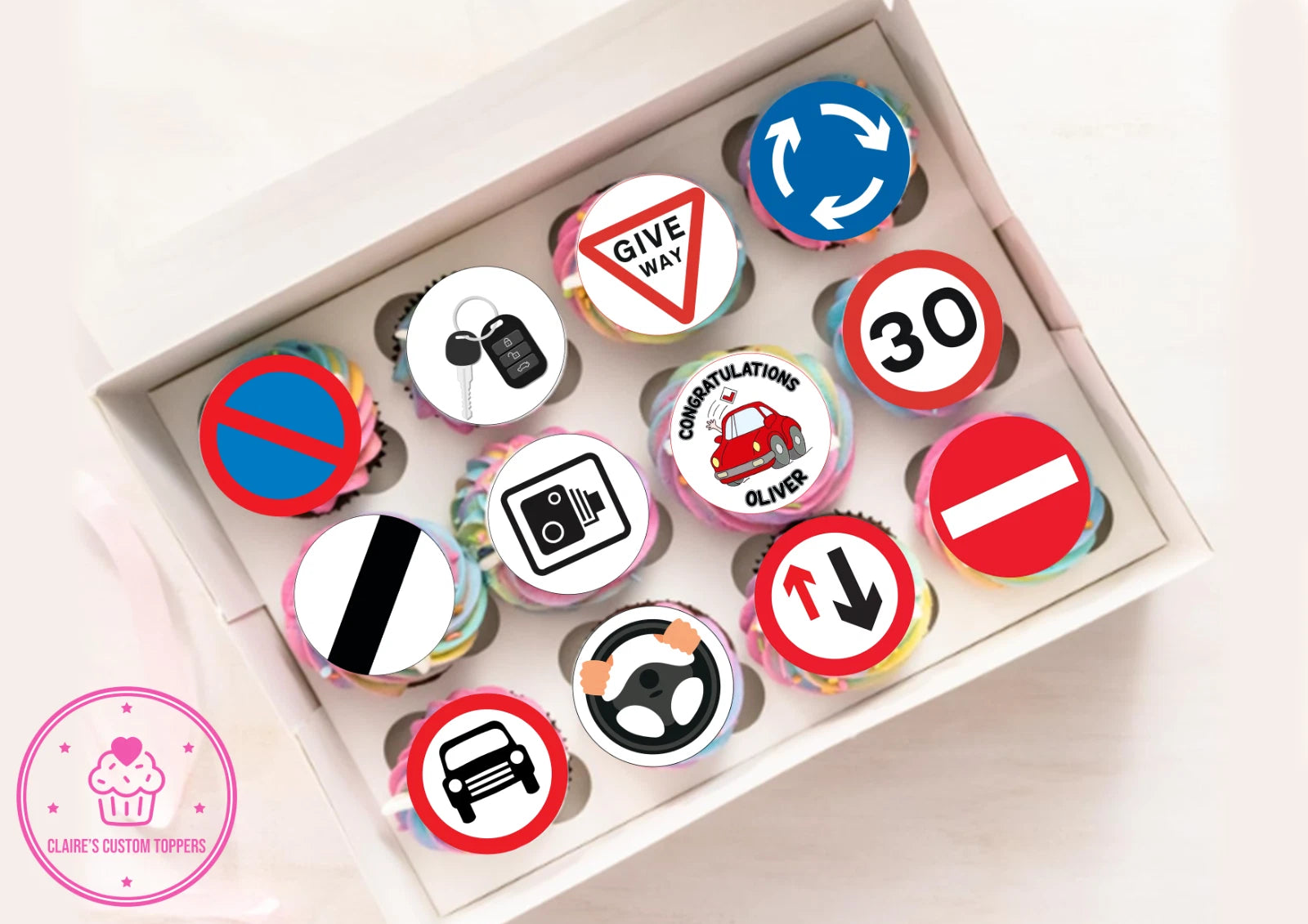 Personalised Driving Test Pass Cupcake Edible Icing/Wafer Cake Toppers