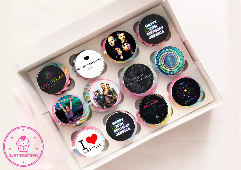 Personalised Coldplay Cupcake Edible Icing/Wafer Cake Toppers