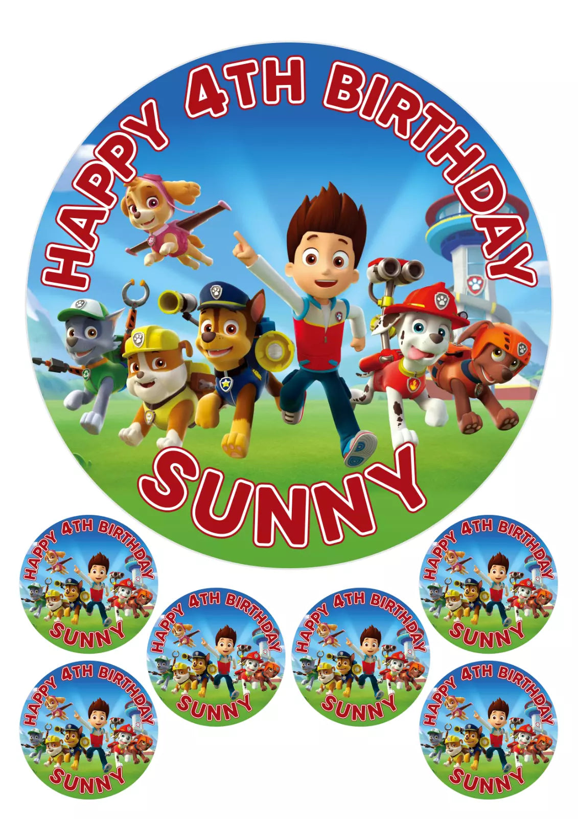 Personalised Paw Patrol Edible Icing/Wafer Cake and Cupcake Toppers