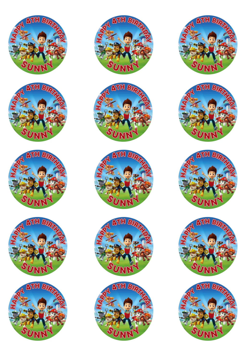 Personalised Paw Patrol Edible Icing/Wafer Cake and Cupcake Toppers
