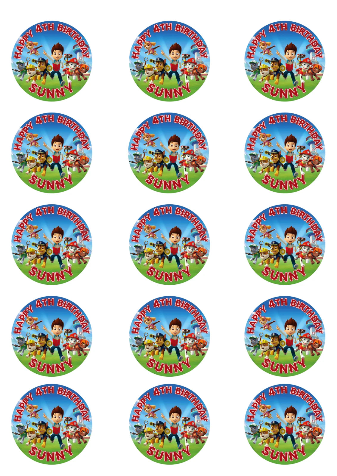 Personalised Paw Patrol Edible Icing/Wafer Cake and Cupcake Toppers