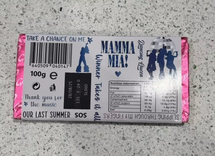 Personalised Mamma Mia Chocolate Bar Wrapper