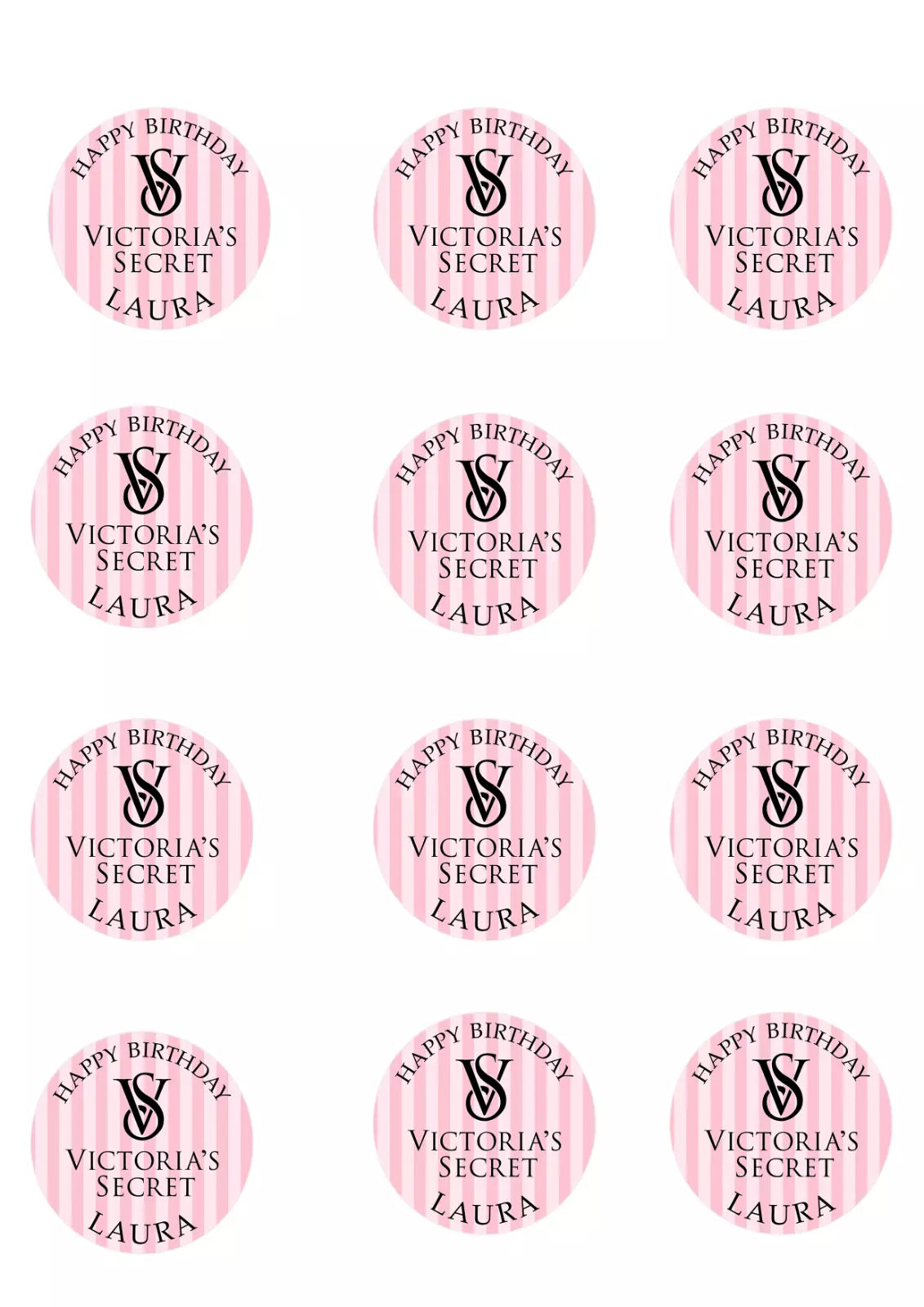 Personalised Victoria's Secret Edible Icing/Wafer Cake and Cupcake Toppers