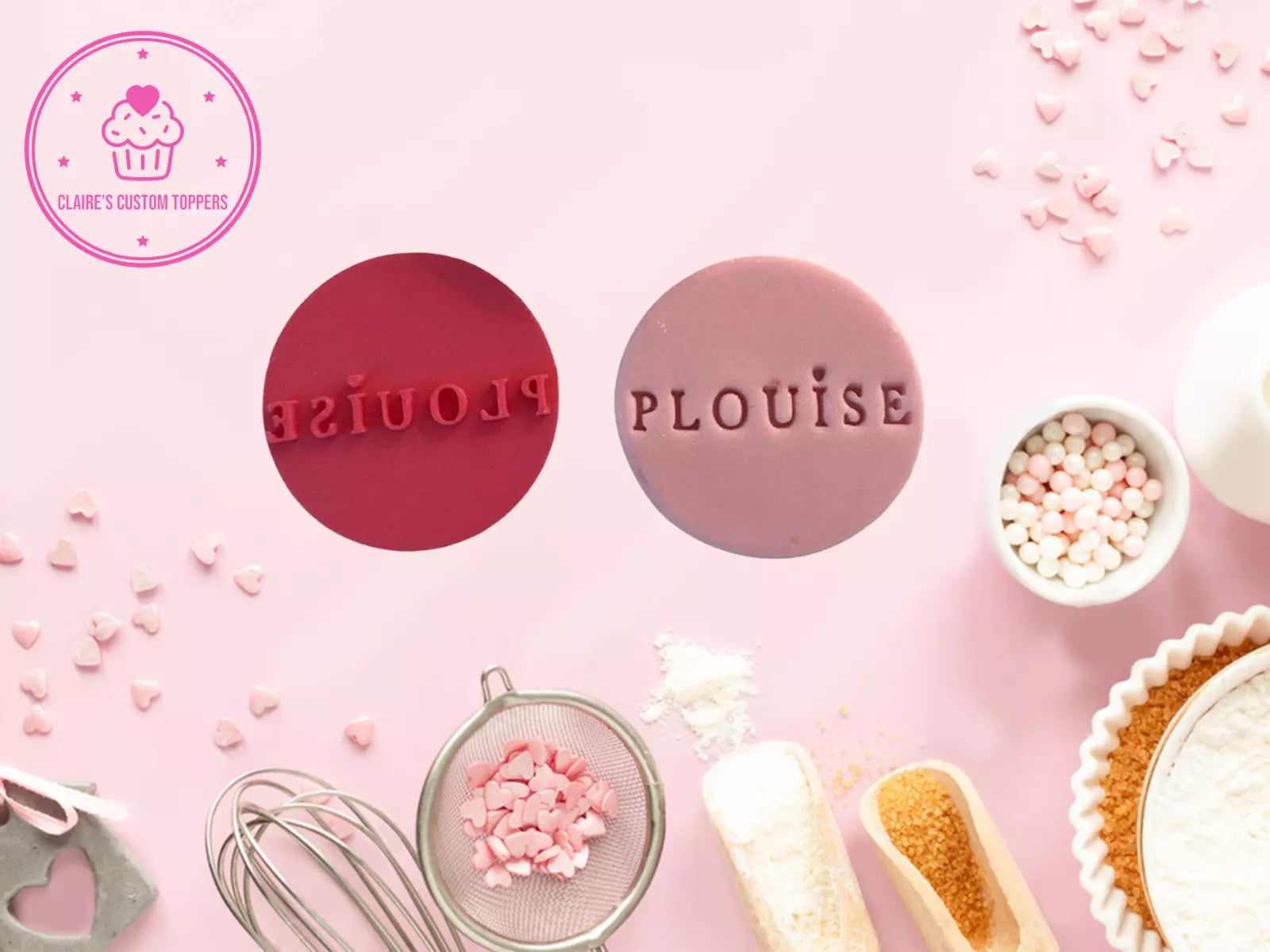 Plouise Logo Make Up Round Cookie Embosser Stamp for Cupcakes