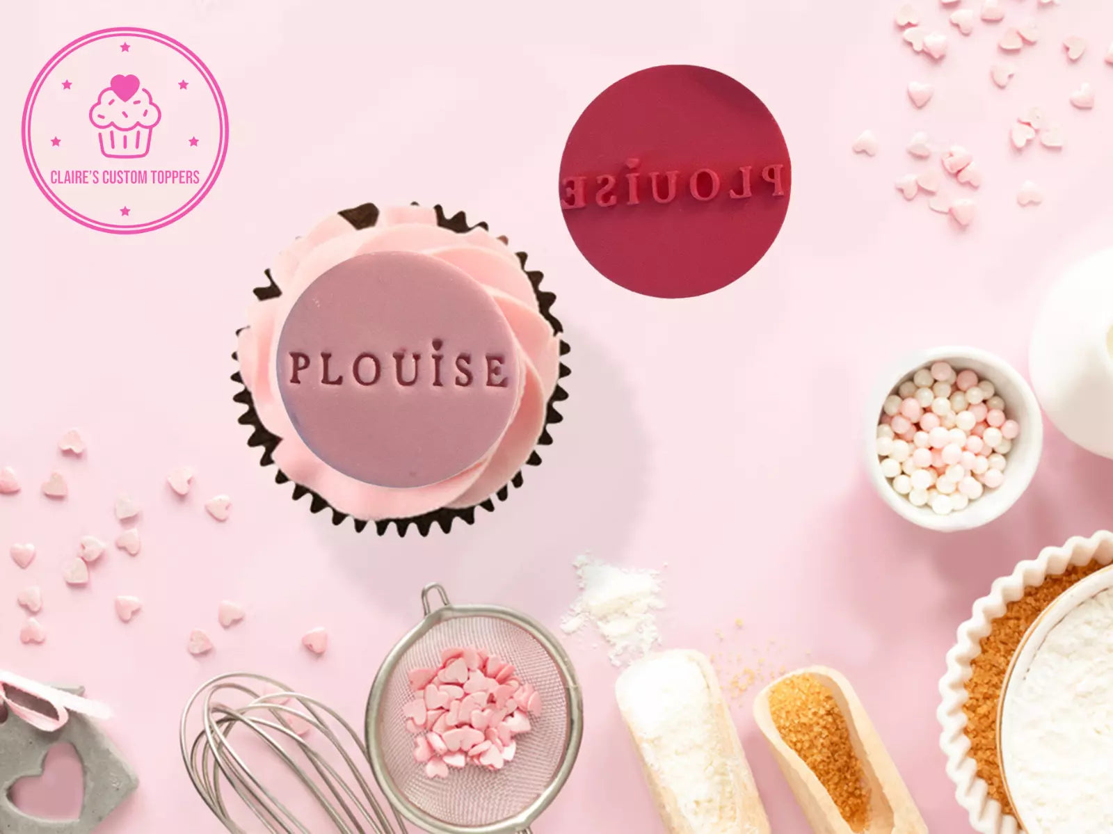 Plouise Logo Make Up Round Cookie Embosser Stamp for Cupcakes