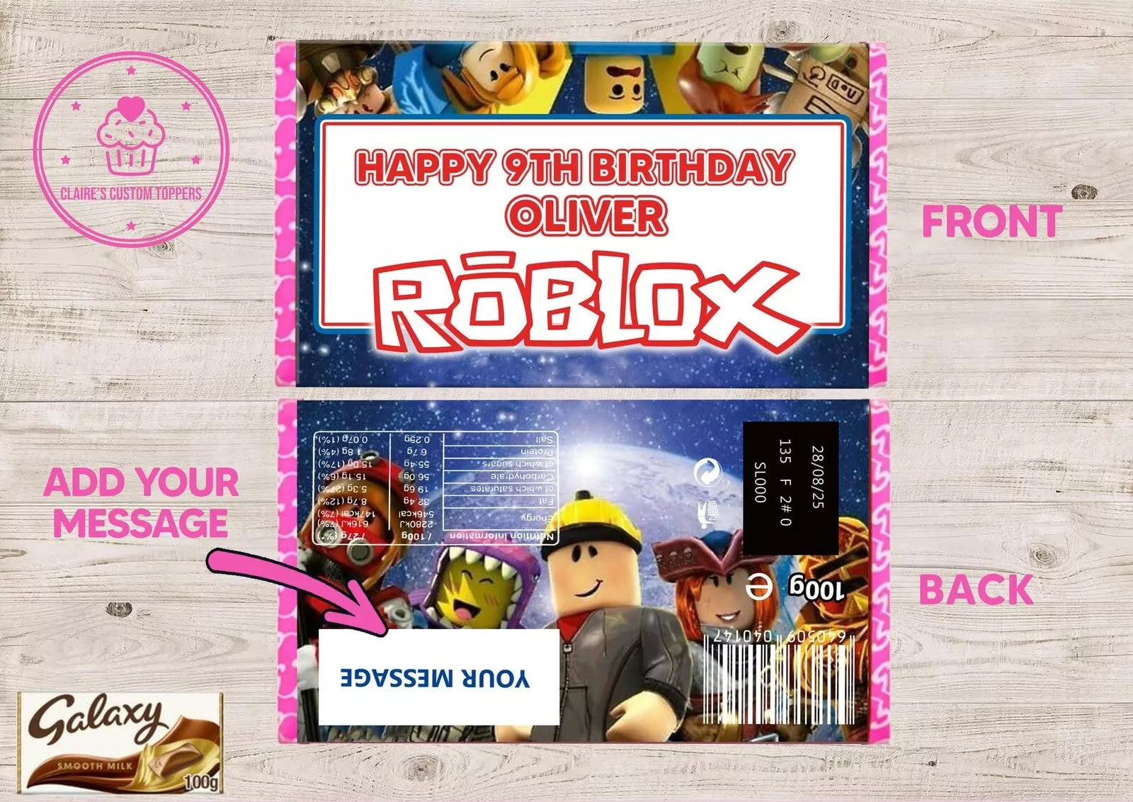 Personalised Roblox Game Chocolate Bar Wrapper