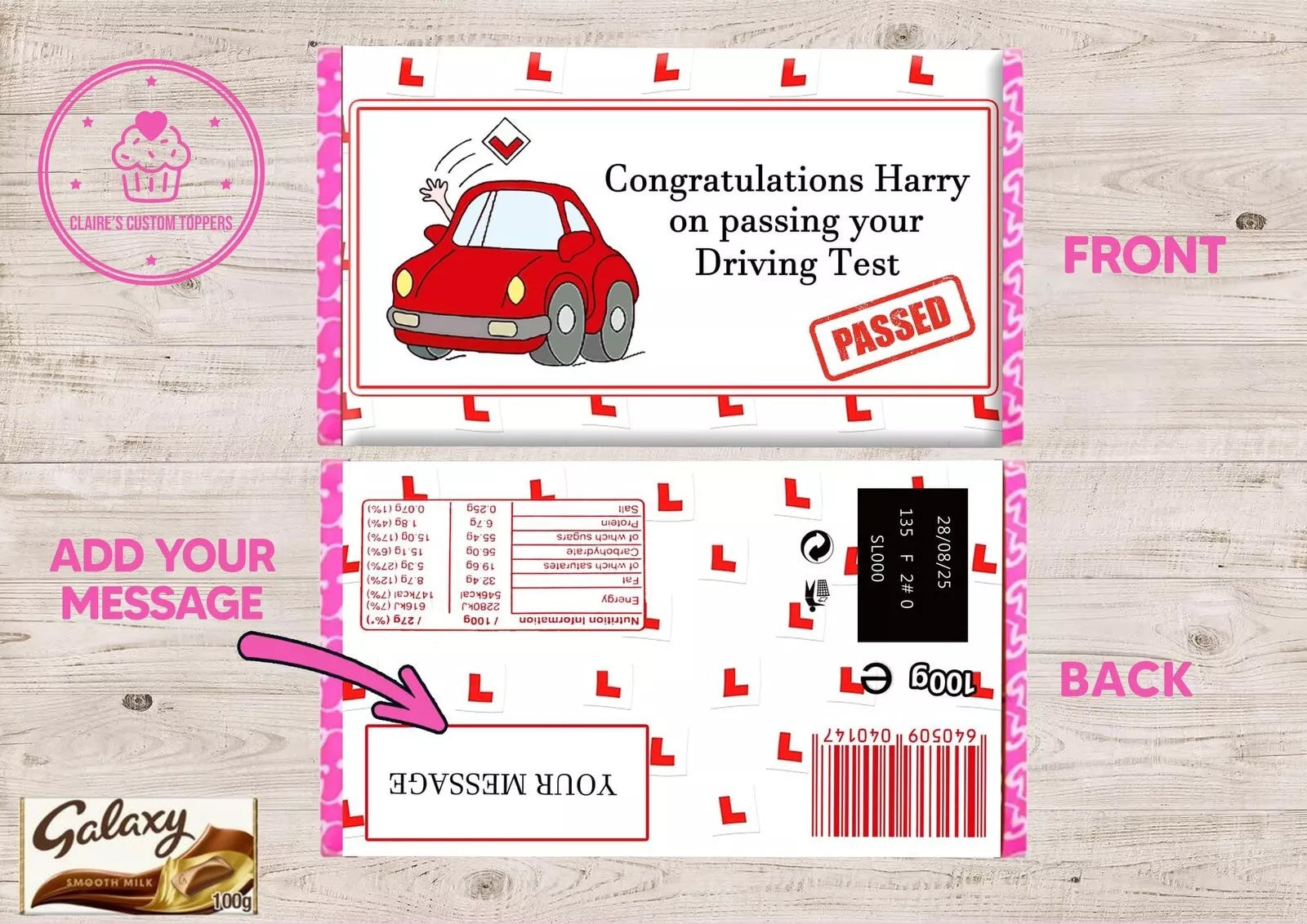 Personalised Passed Driving Test Chocolate Bar Wrapper