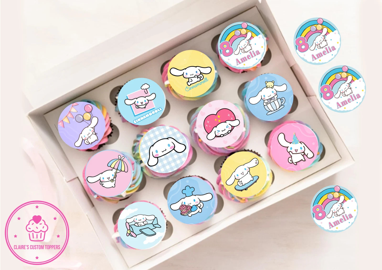 Personalised Cinnamoroll Cupcake Edible Icing/Wafer Cake Toppers