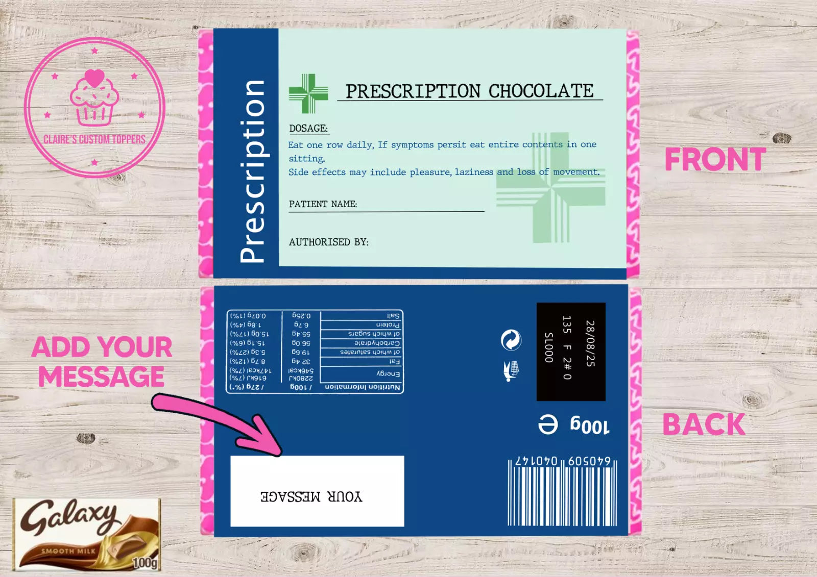 Personalised Prescription Get Well Soon Chocolate Bar Wrapper