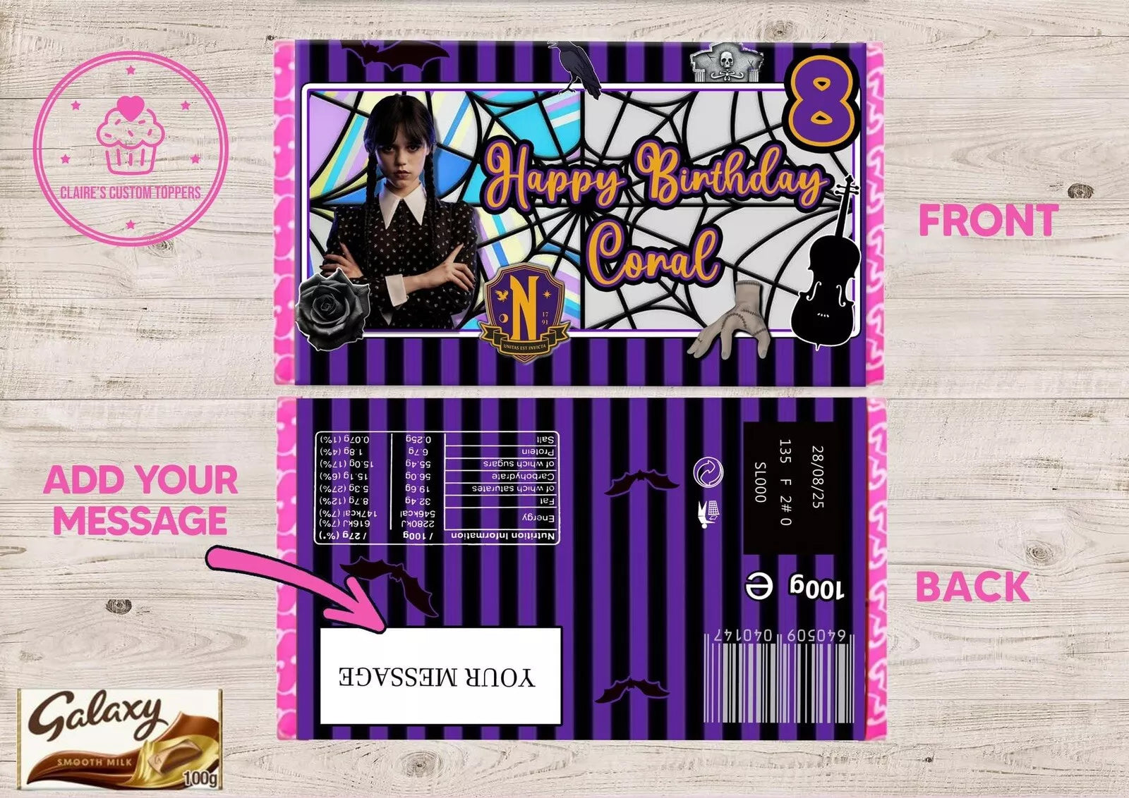 Personalised Wednesday Movie Chocolate Bar Wrapper