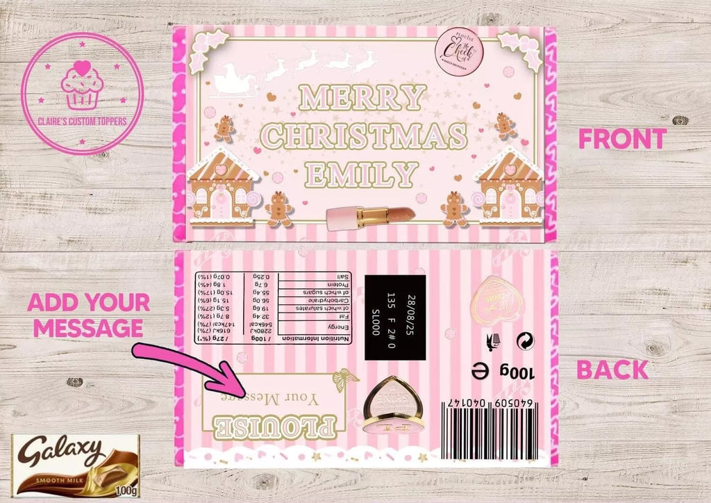 Personalised Plouise Christmas Make Up Chocolate Bar Wrapper
