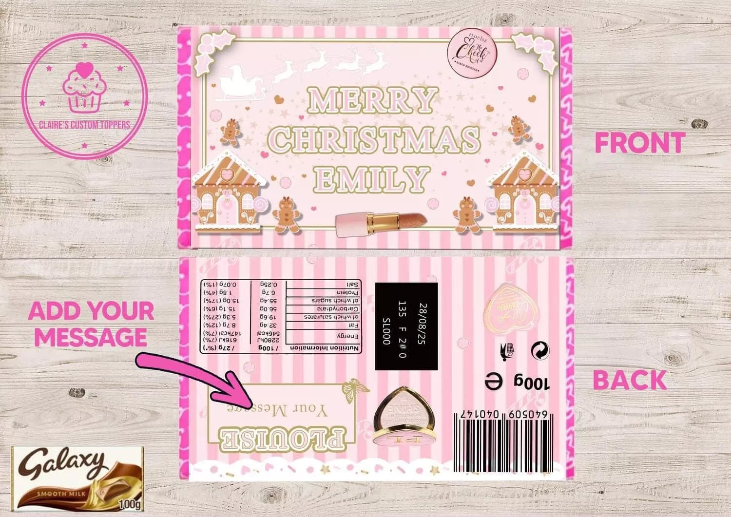 Personalised Plouise Christmas Make Up Chocolate Bar Wrapper