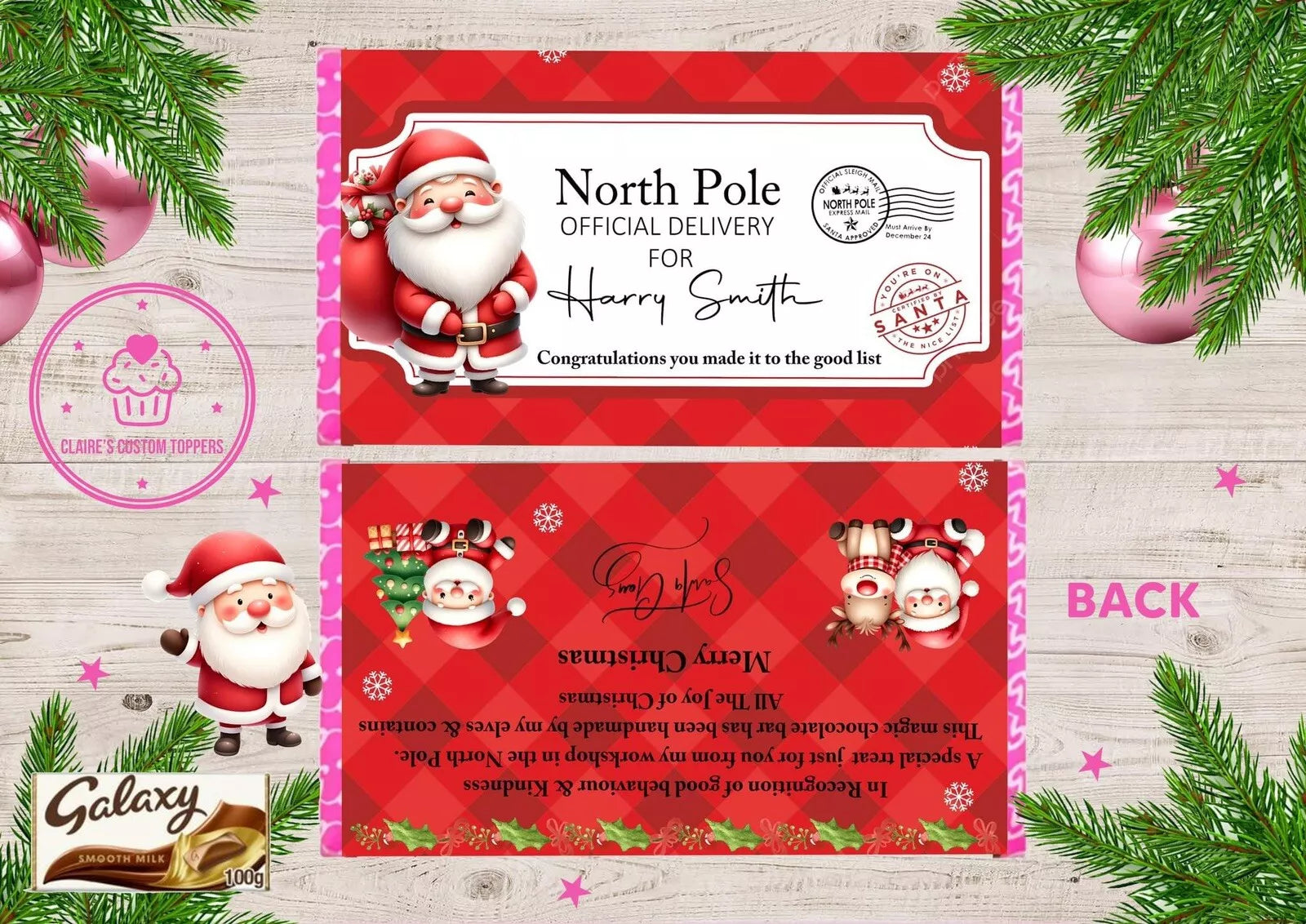 Personalised Merry Christmas Eve Chocolate Bar Wrapper