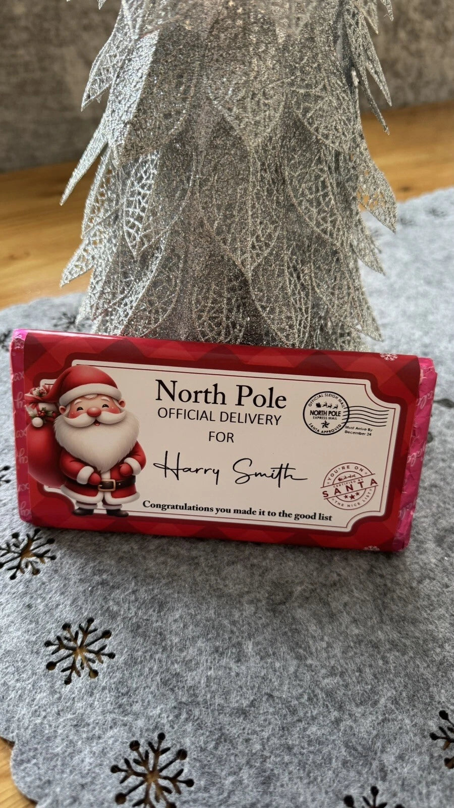 Personalised Merry Christmas Eve Chocolate Bar Wrapper
