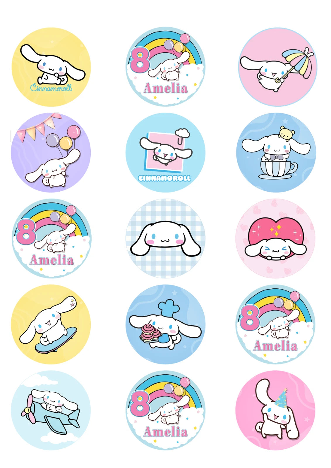 Personalised Cinnamoroll Cupcake Edible Icing/Wafer Cake Toppers