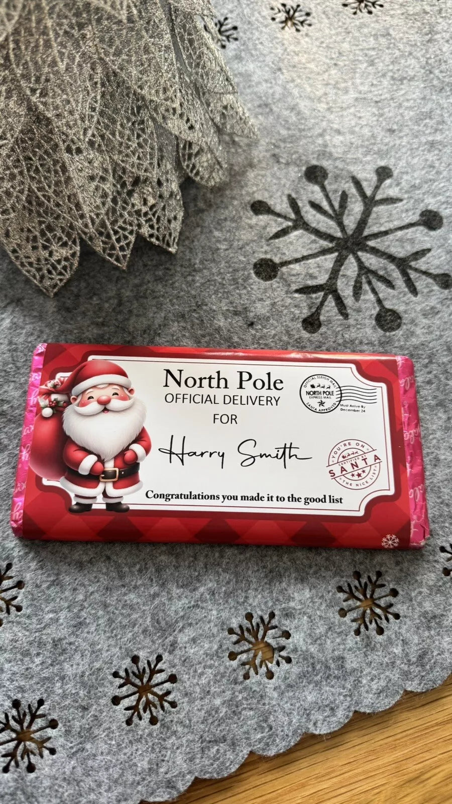 Personalised Merry Christmas Eve Chocolate Bar Wrapper