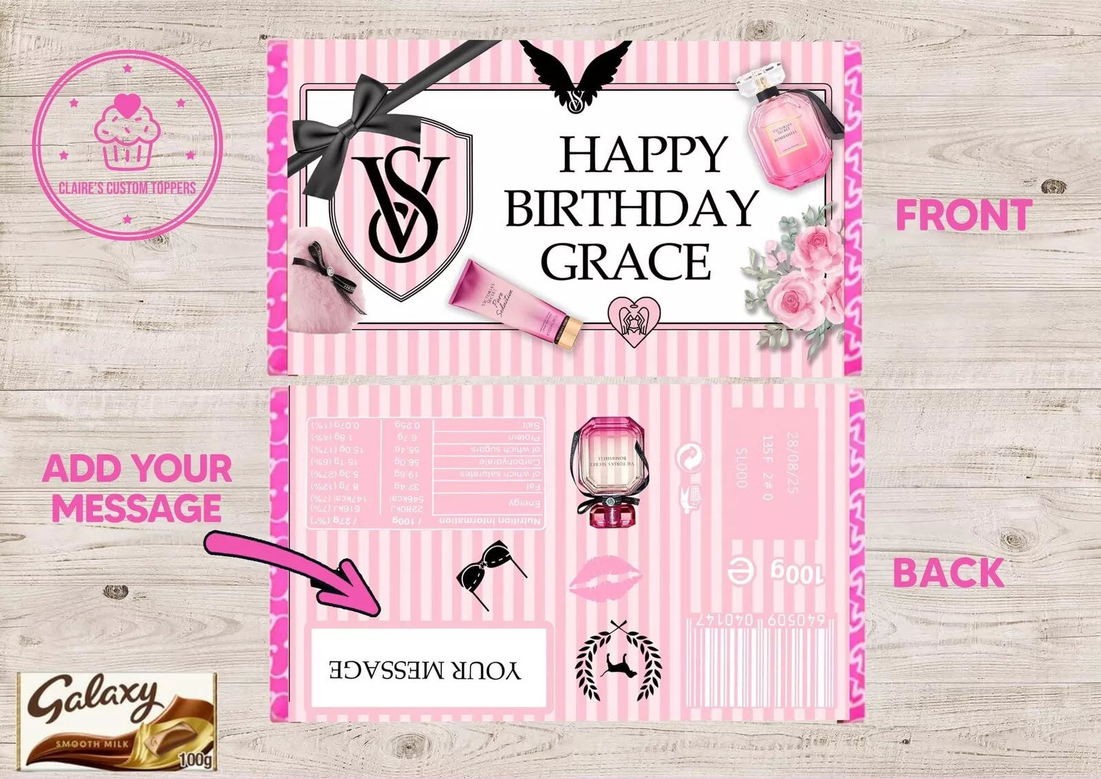 Personalised Victoria's Secret Chocolate Bar Wrapper