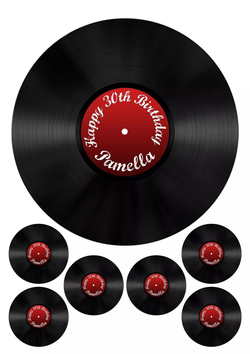 Personalised Vinyl LP Record Edible Icing/Wafer Cake and Cupcake Toppers