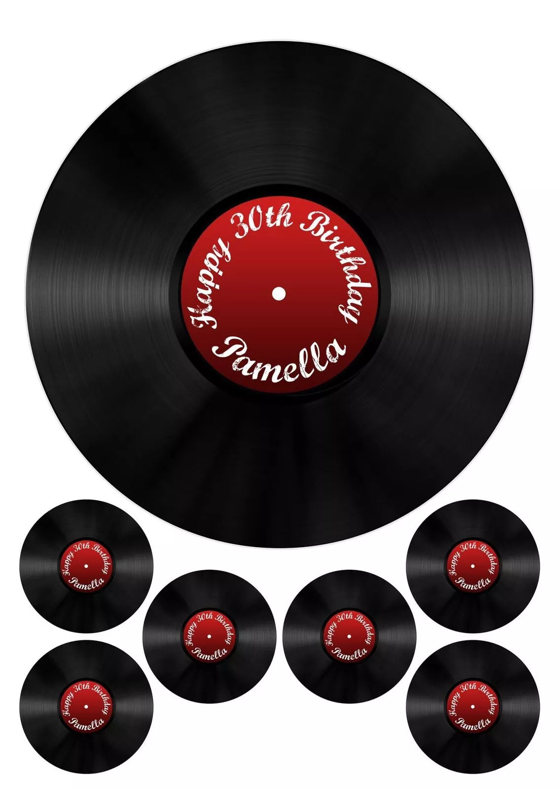 Personalised Vinyl LP Record Edible Icing/Wafer Cake and Cupcake Toppers