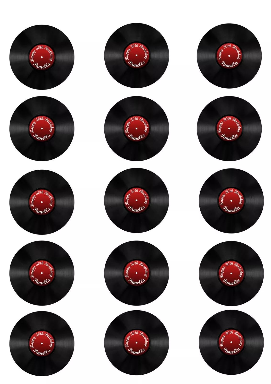 Personalised Vinyl LP Record Edible Icing/Wafer Cake and Cupcake Toppers