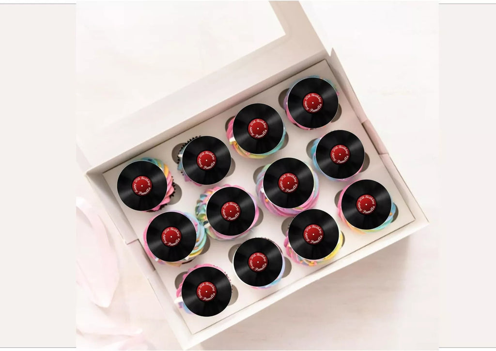 Personalised Vinyl LP Record Edible Icing/Wafer Cake and Cupcake Toppers