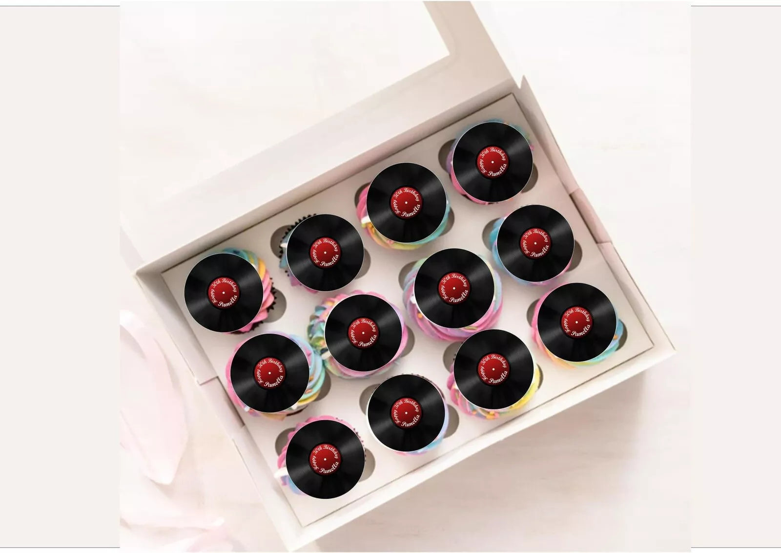 Personalised Vinyl LP Record Edible Icing/Wafer Cake and Cupcake Toppers