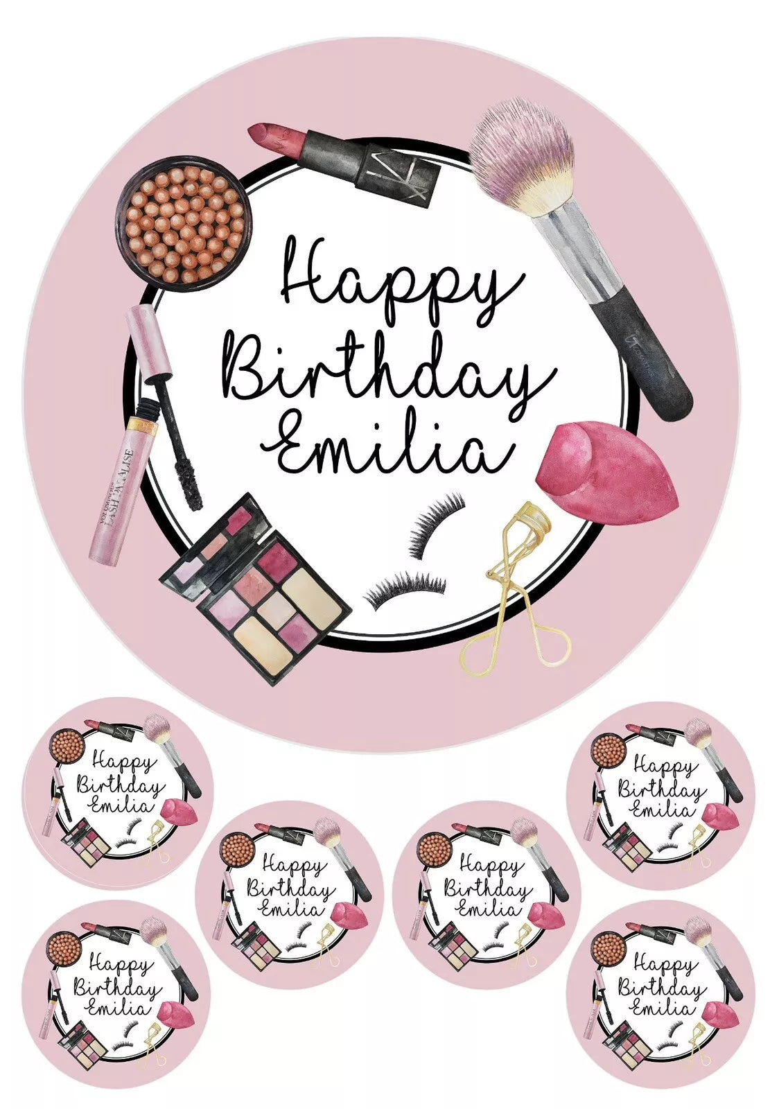 Personalised Make Up Edible Icing/Wafer Cake and Cupcake Toppers