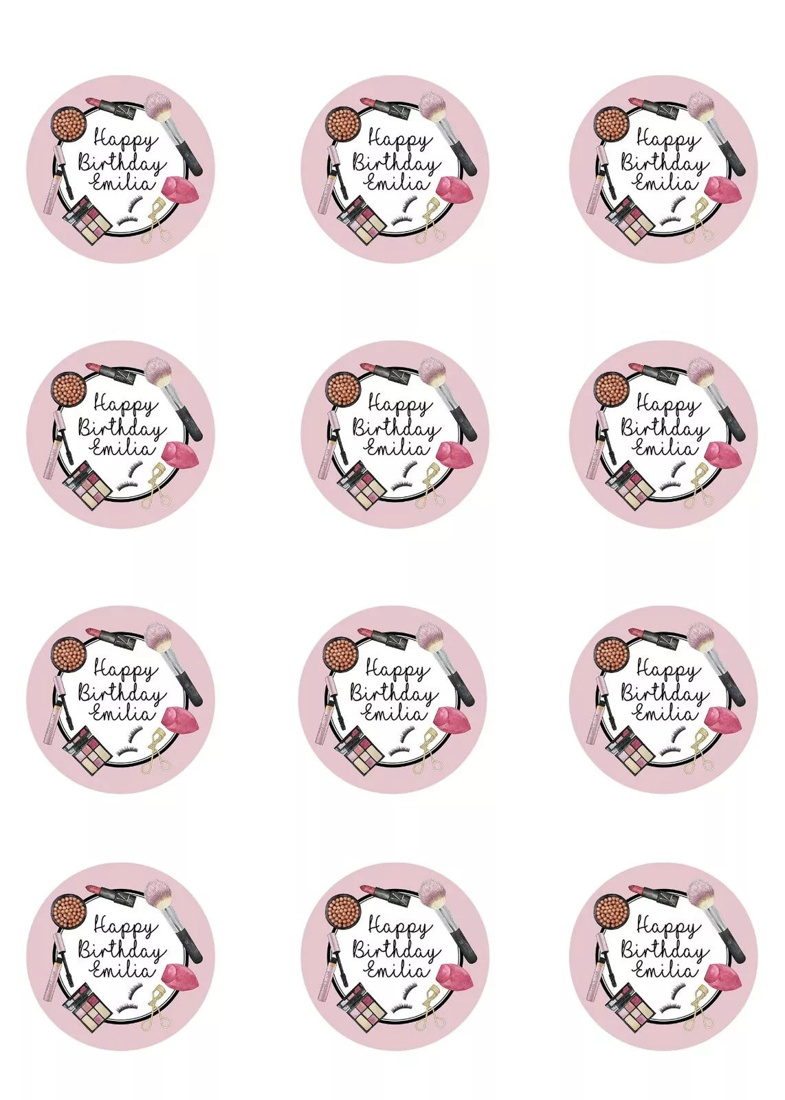 Personalised Make Up Edible Icing/Wafer Cake and Cupcake Toppers