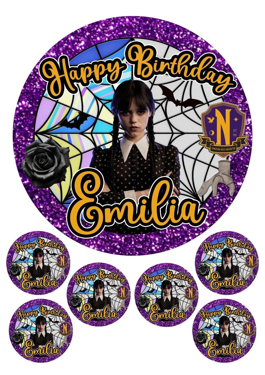 Personalised Wednesday Movie Edible Icing/Wafer Cake and Cupcake Toppers