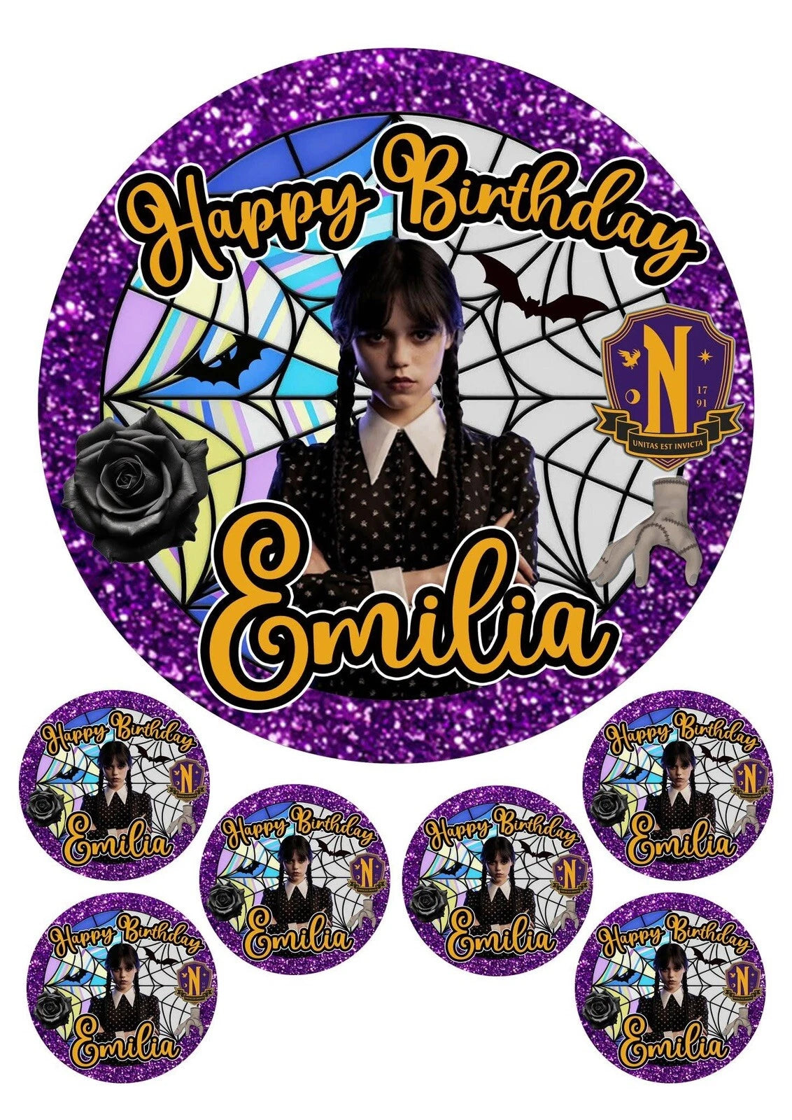 Personalised Wednesday Movie Edible Icing/Wafer Cake and Cupcake Toppers