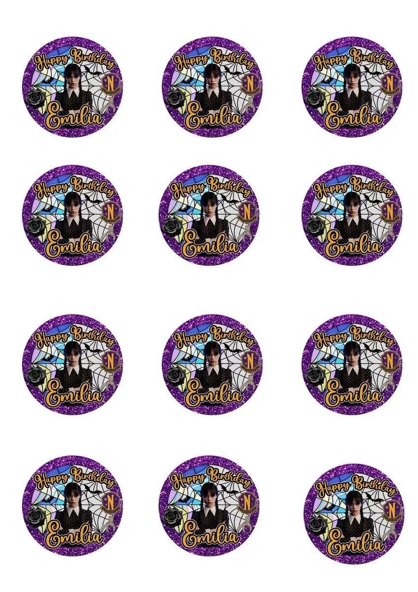 Personalised Wednesday Movie Edible Icing/Wafer Cake and Cupcake Toppers