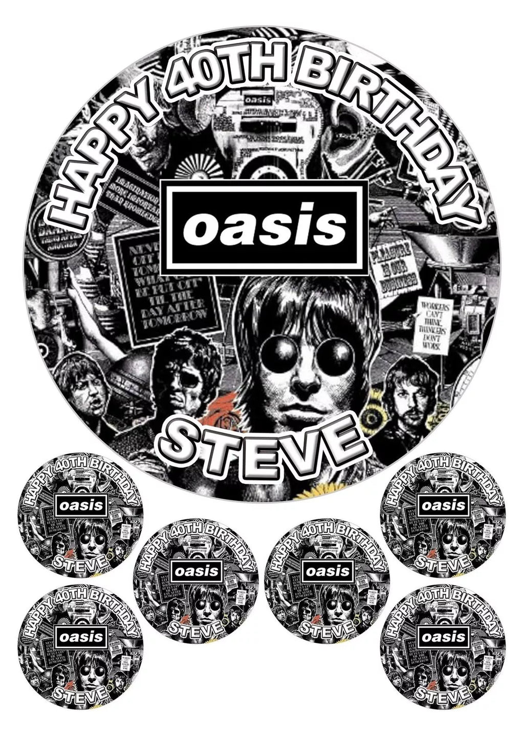 Personalised Oasis Band Edible Icing/Wafer Cake and Cupcake Toppers