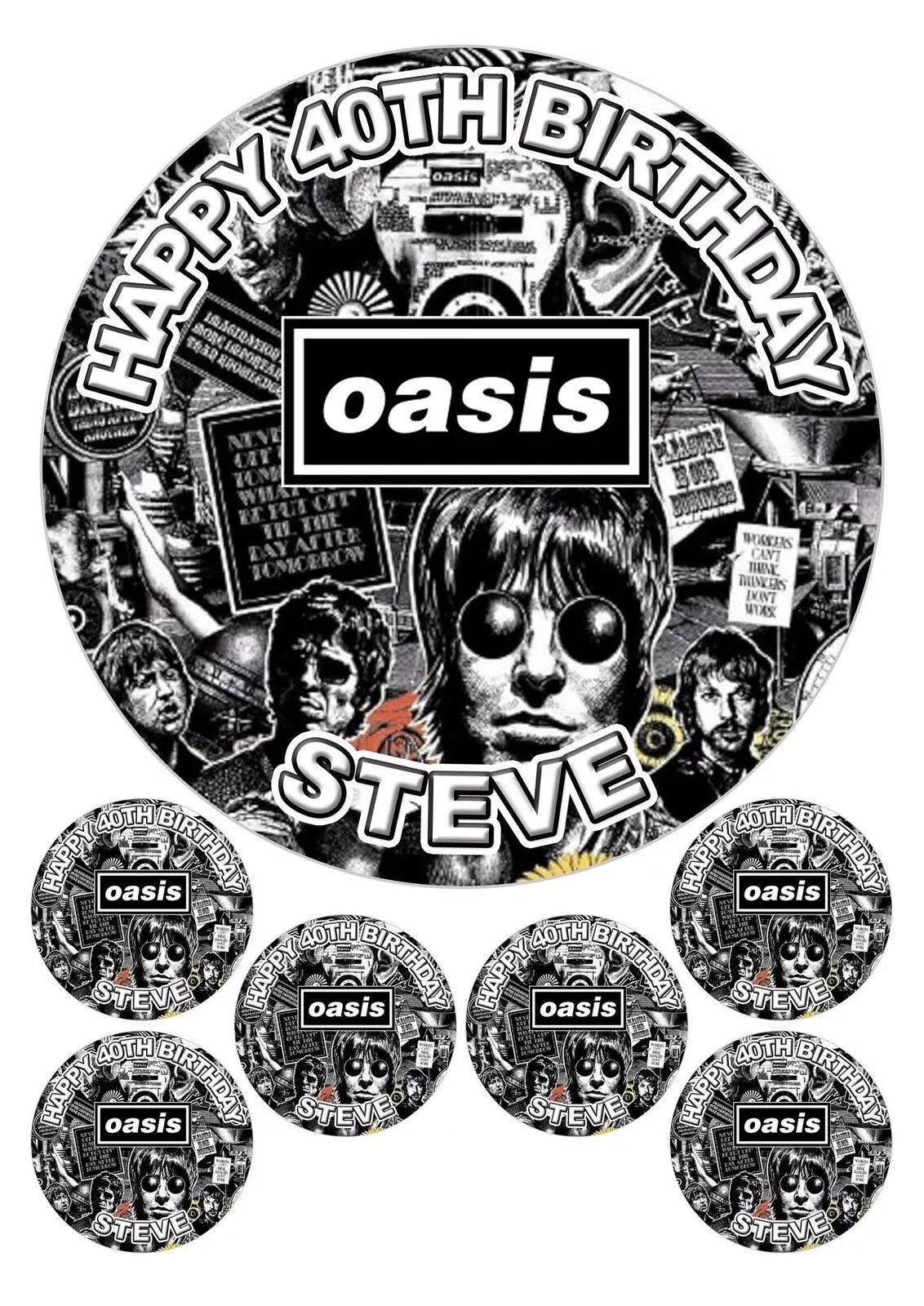 Personalised Oasis Band Edible Icing/Wafer Cake and Cupcake Toppers
