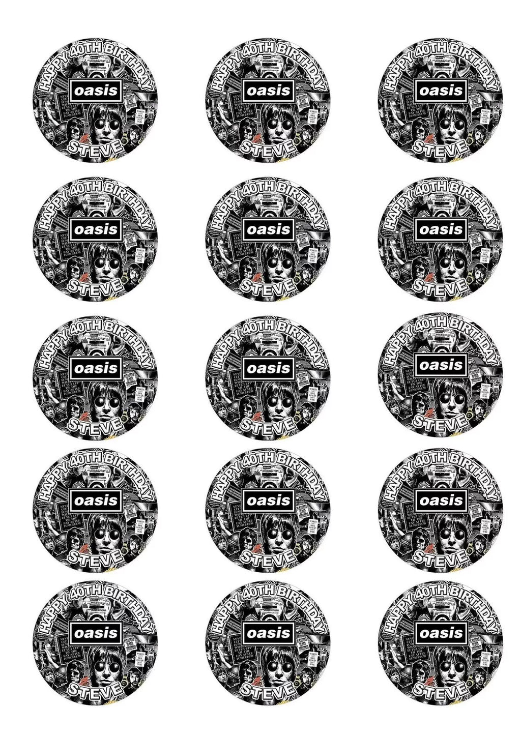 Personalised Oasis Band Edible Icing/Wafer Cake and Cupcake Toppers